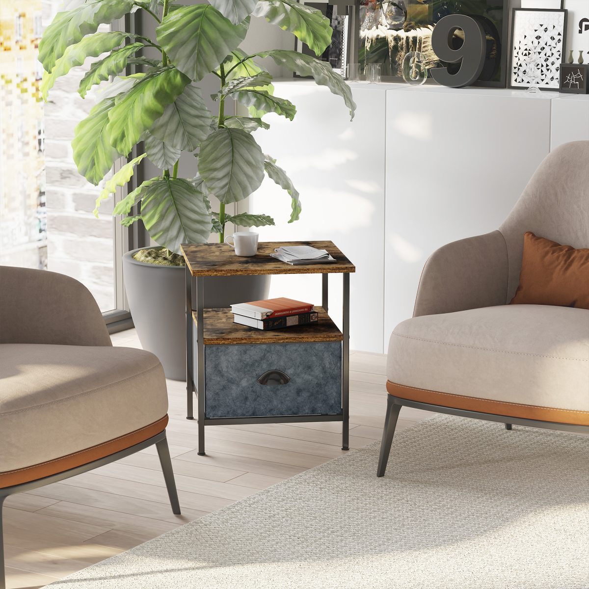 HOMCOM Side Table Vintage Nightstand Coffee Table w/ Drawer for Living Room