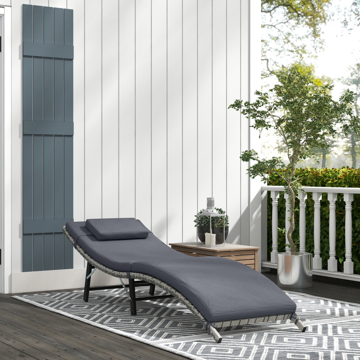 Outsunny Folding Rattan Sun Lounger Outdoor Chair with Cushion and Pillow, Grey