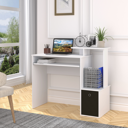 Computer Desk with Sliding Keyboard Tray Storage Drawer Shelf White