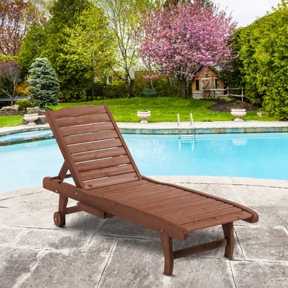Outsunny Wooden Sun Lounger Outdoor Patio Sun Bed Adjustable w/ Pull-out Table