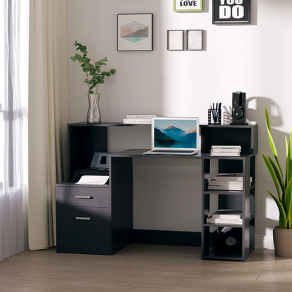 Multi-Storage & Workstation Desk Table Storage Shelves  Office Black HOMCOM