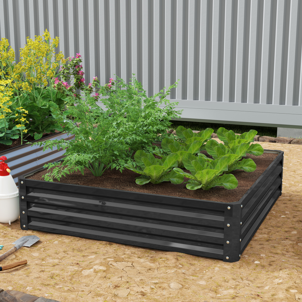 Raised Garden Bed Gardner Frame Outdoor Planter Kit Flower Vegetables Grey