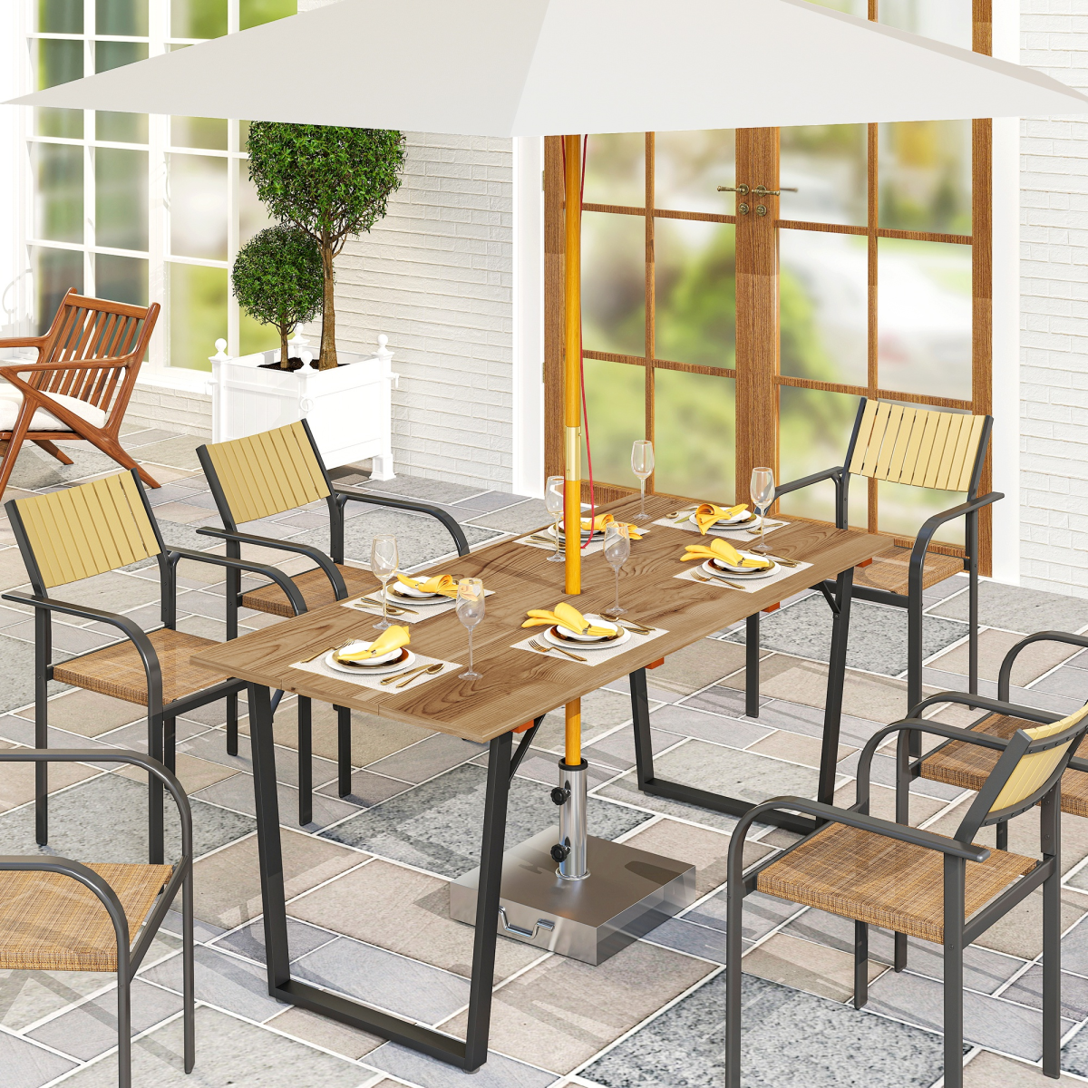 Outsunny Wooden Garden Table for 6 with 5cm Parasol Hole for Balcony Terrace