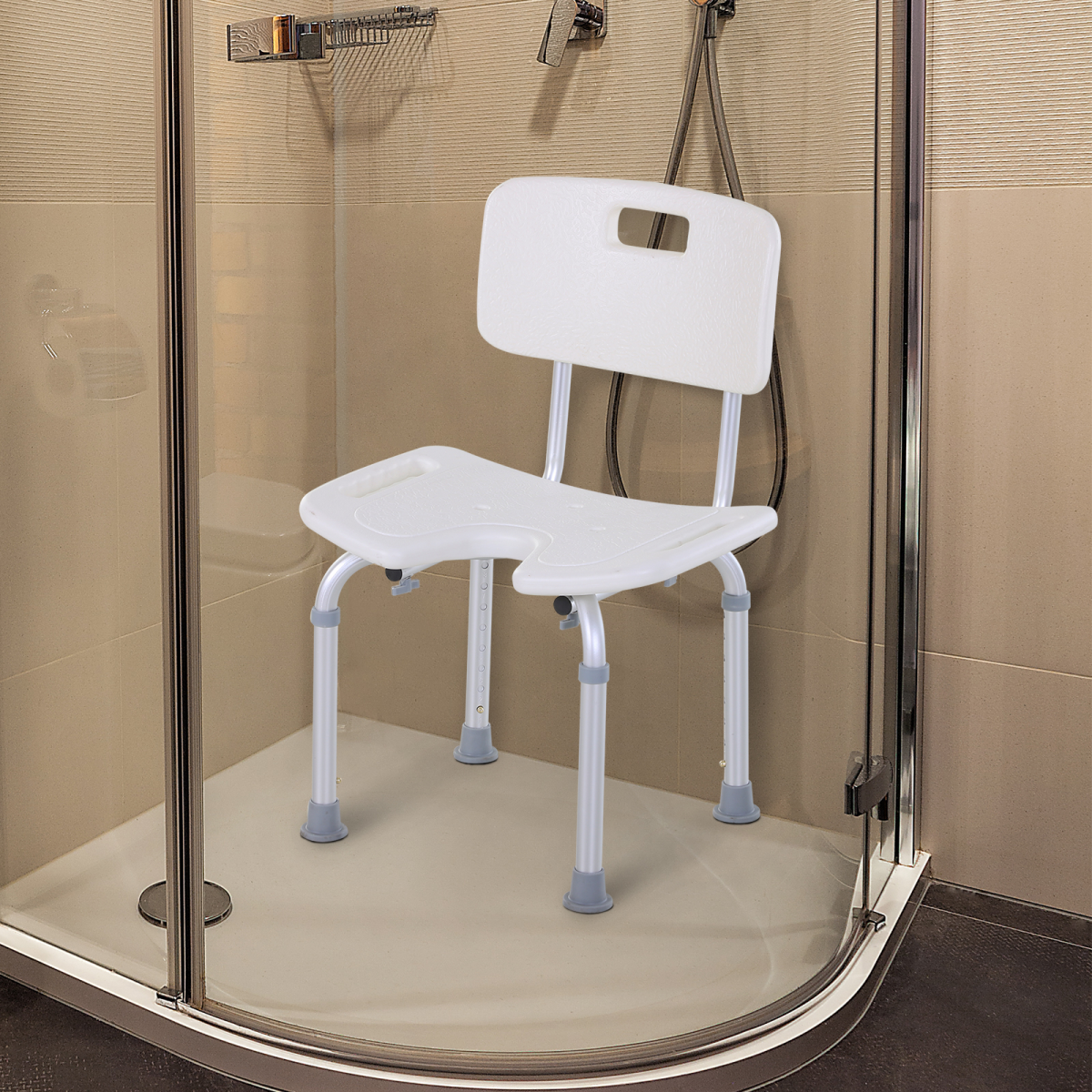 HOMCOM Adjustable Aluminum Shower Bath Stool Spa Chair Non-Slip Feet, Handle