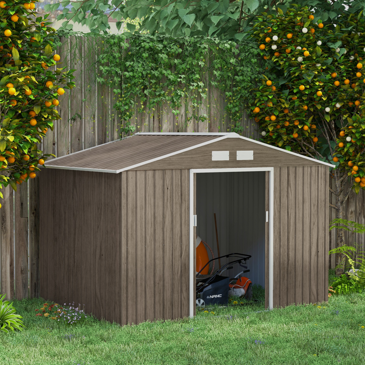 Outsunny Garden Shed with Double Locking Doors, Floor Foundation, Brown