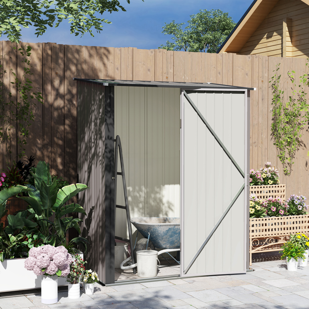 Outsunny Outdoor Storage Shed w/ Lockable Door for Garden, Light Grey