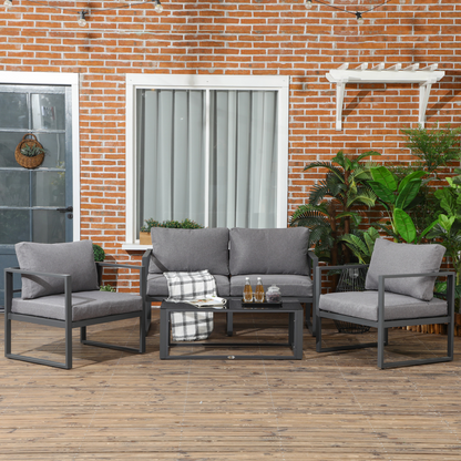 Outsunny 4 Pieces Garden Sectional Sofa Table Furniture Set Aluminium w/ Cushion