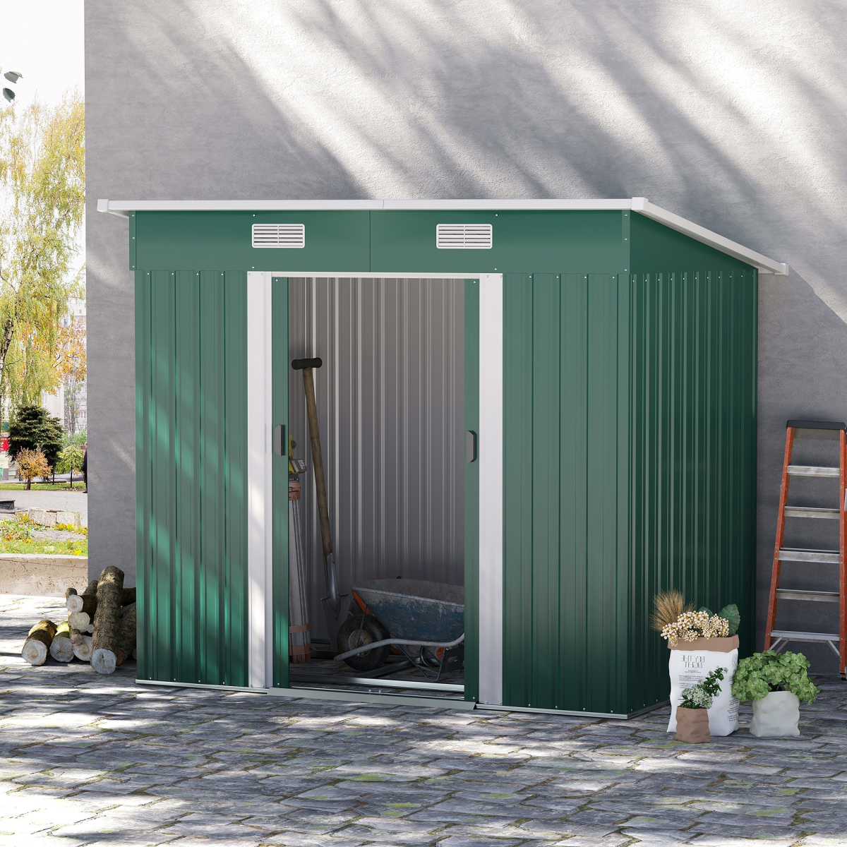 7 x 4ft Outdoor Garden Metal Storage Shed, Green