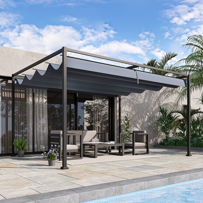 4 x 3m Metal Pergola Gazebo Patio Sun Shelter Retractable Canopy Grey Outsunny