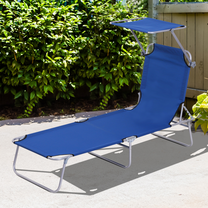 Reclining Chair Folding Lounger Seat & Sun Shade Awning Beach, Blue