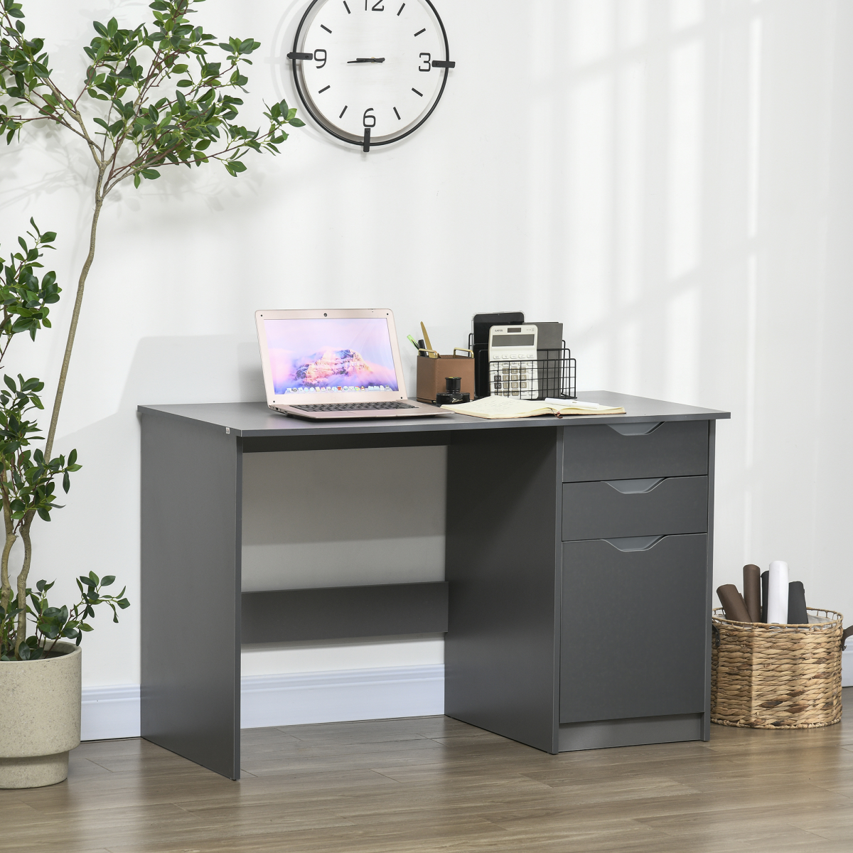 Computer Desk with Drawers, Workstation Grey