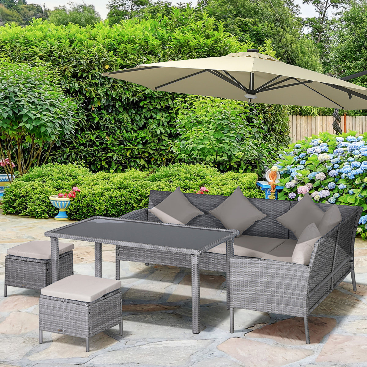 5 Pcs  Rattan Wicker Furniture Patio Dining Table Stool Chaise Lounge Set