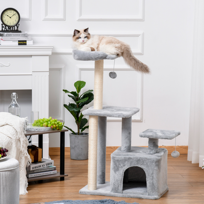 Cat Tree Tower w/ Scratching Posts Sisal Hanging Ball Condo 60 x 40 x 114cm