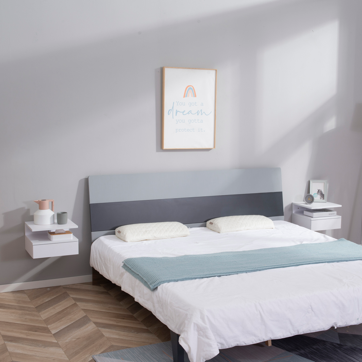 HOMCOM Floating Nightstand Set of 2, Wall Mounted Bedside Cabinet with Drawer