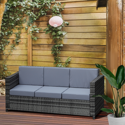 3-Seater Weather Resistant Outdoor Garden Rattan Sofa Grey