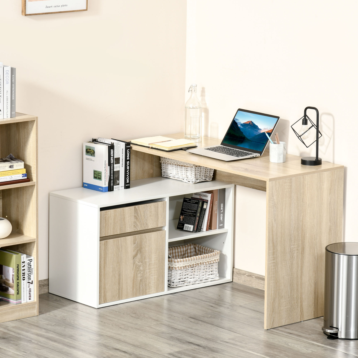 L-Shaped Corner Computer Desk  Oak and White