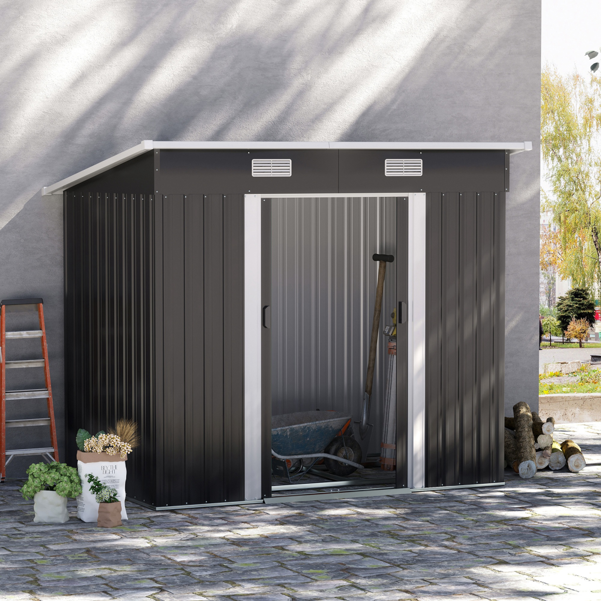 6.8 x 4.3ft Outdoor Garden Storage Shed, Tool Storage Box Black 6.8x4.3ft