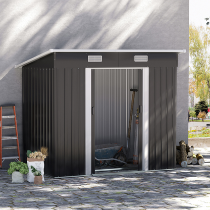 6.8 x 4.3ft Outdoor Garden Storage Shed, Tool Storage Box Black 6.8x4.3ft