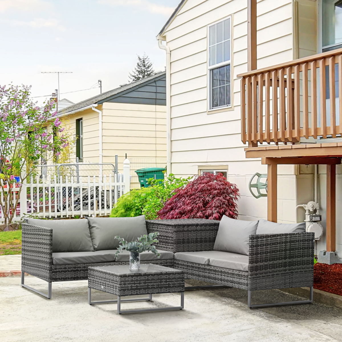 4-Piece PE Rattan Outdoor Garden Furniture Set Mixed Grey