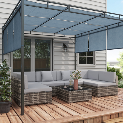 Outsunny 7PC Rattan Garden Furniture Set Coffee Table Buckle Structure, Grey