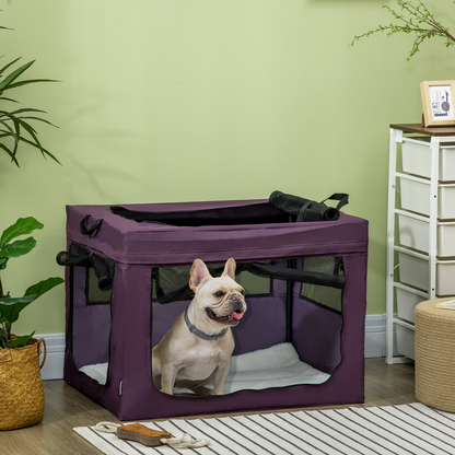 80cm Foldable Pet Carrier Cat Bag w/ Cushion, for Small, Medium Dogs - Purple