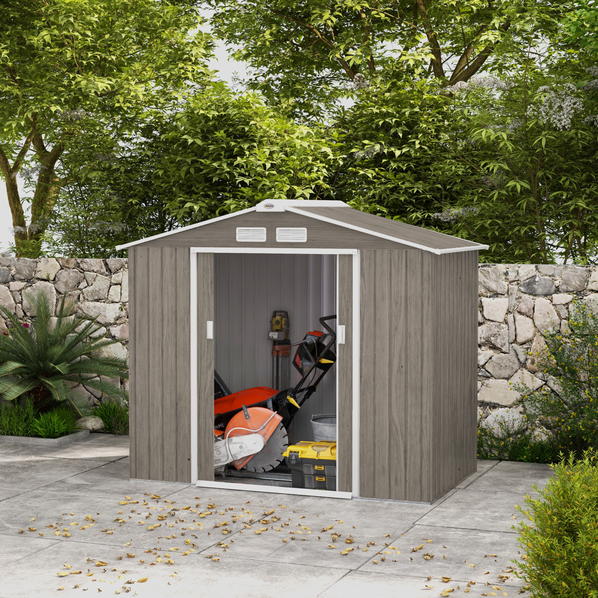 Outsunny Garden Shed with Locking Door, Floor Foundation - Brown