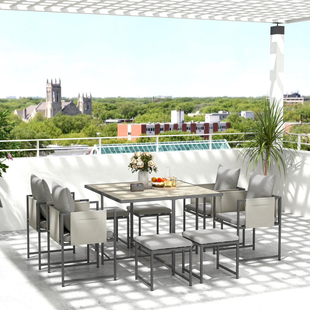 Outsunny 8 Seater Garden Dining Set, Cube Garden Furniture with Cushions