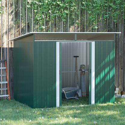 Pent Roofed Metal Garden Shed Foundation and Vent 260x194x200cm Green