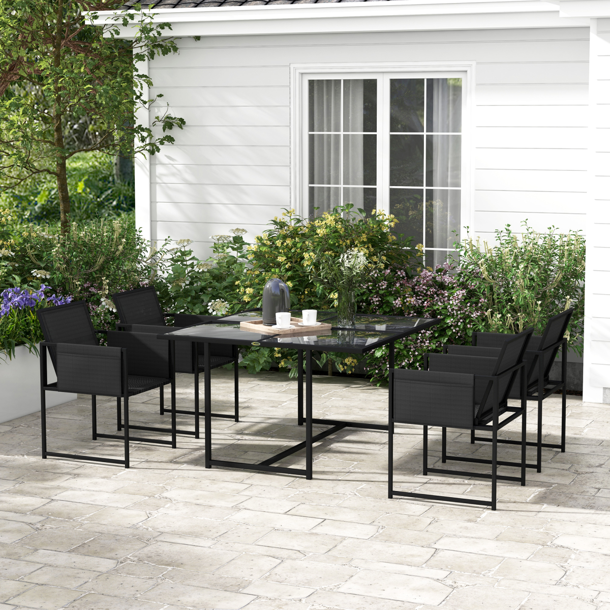 Outsunny 4 Seater Outdoor Table and Chairs with Adjustable Backrest for Garden