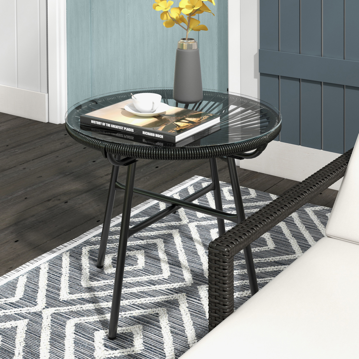 Stylish Rattan Coffee Table with Glass Top for Outdoor Living