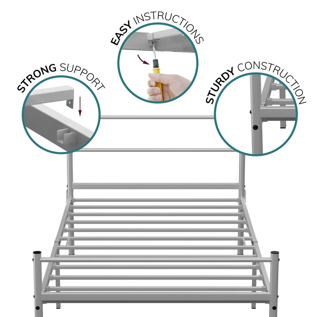 Extra Strong Single Metal Bed Frame In Silver