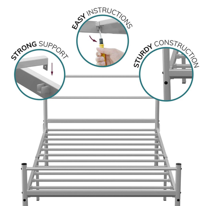 Extra Strong Single Metal Bed Frame In Silver