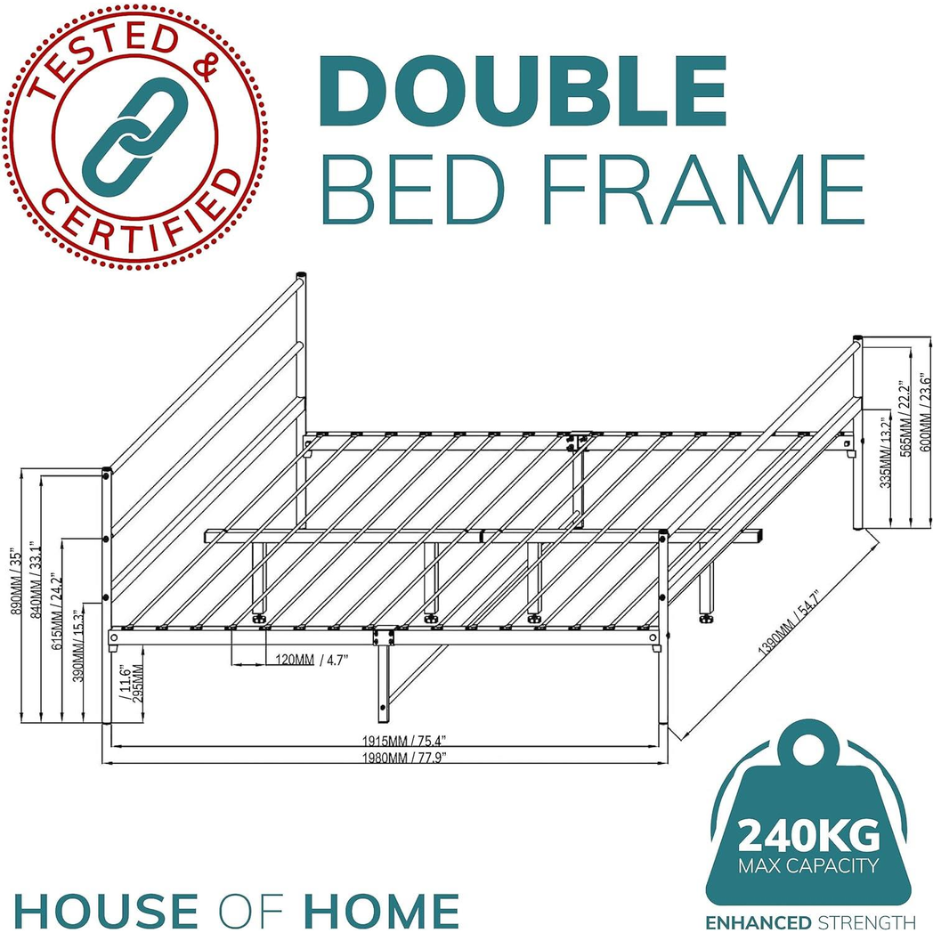 Extra Strong Double Metal Bed Frame In Black - Improved