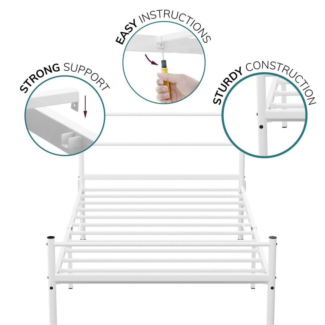 Extra Strong Single Metal Bed Frame In White - Improved