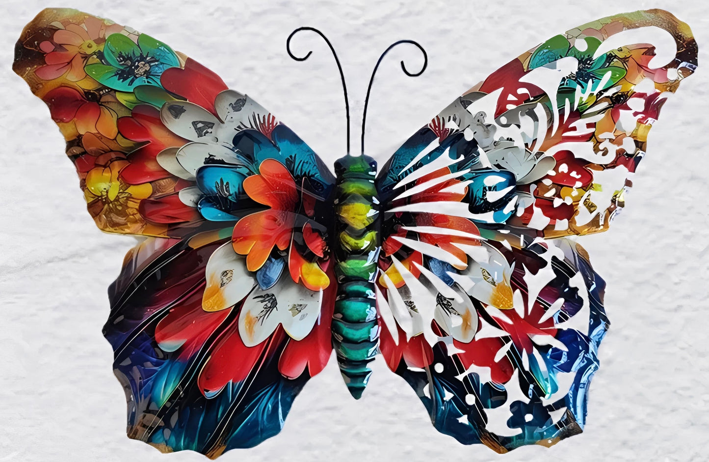 Vibrant Floral Metal Butterfly Wall Art
