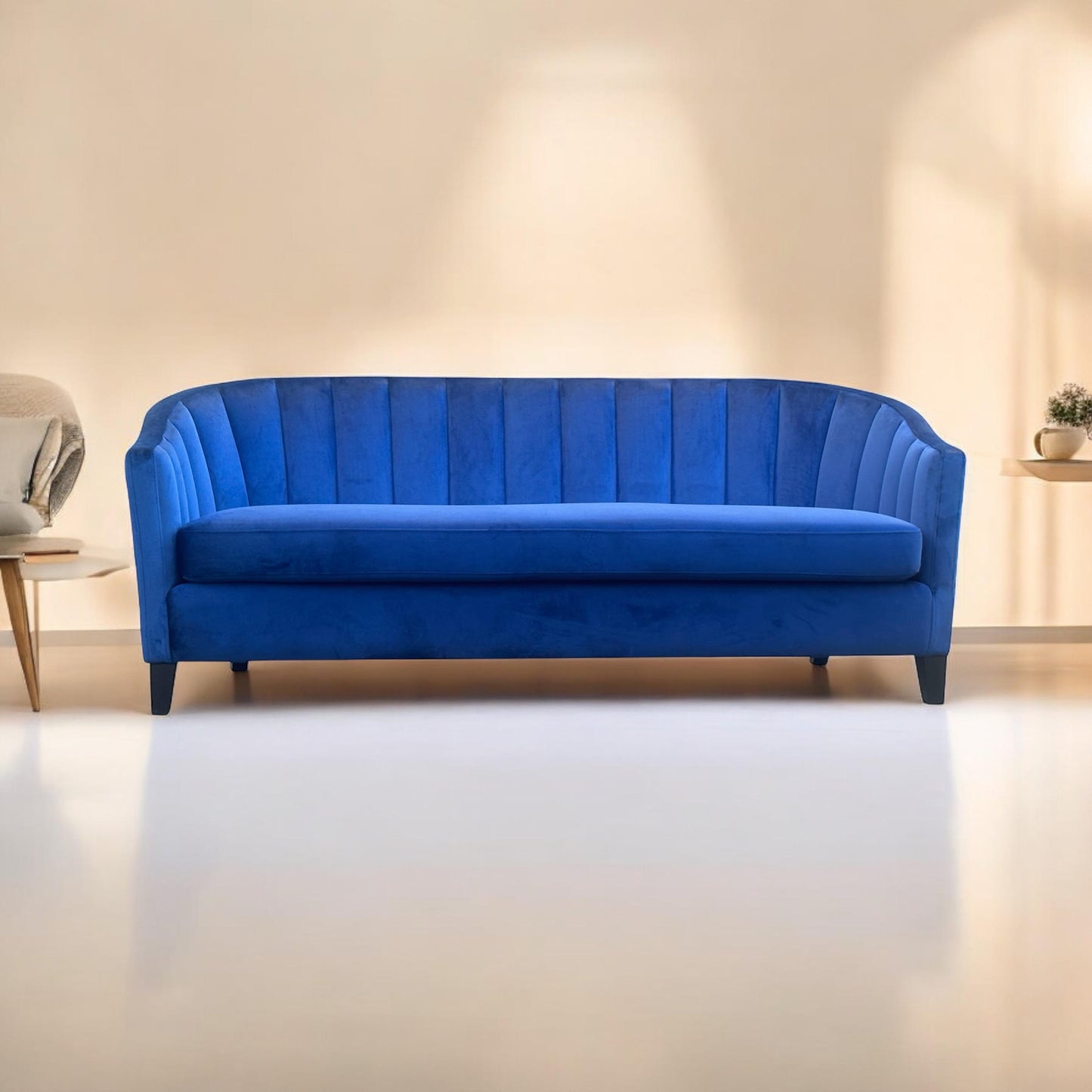 189CM 3 SEATER BLUE VELVET SOFA