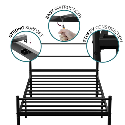 Extra Strong Single Metal Bed Frame In Black - Improved