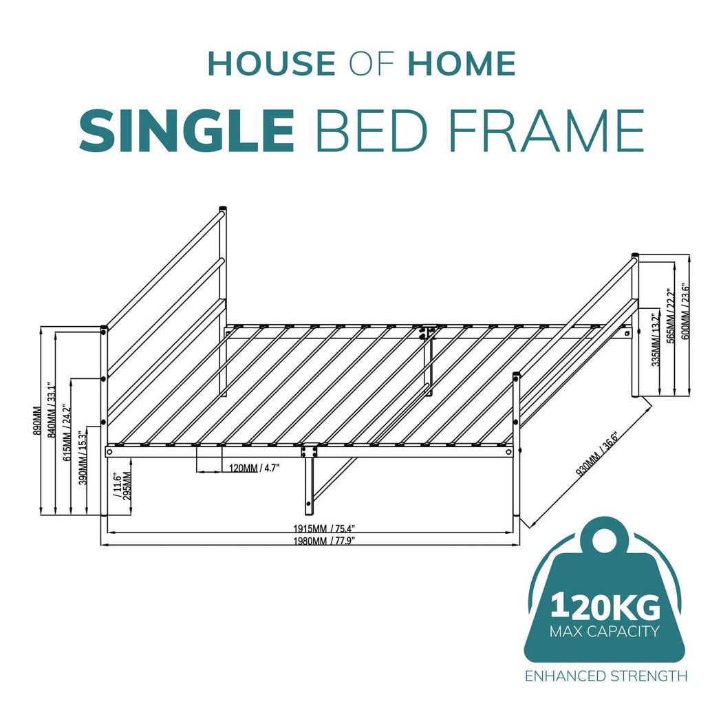 Extra Strong Single Metal Bed Frame In Black - Improved