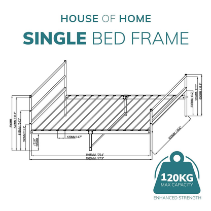 Extra Strong Single Metal Bed Frame In Black - Improved