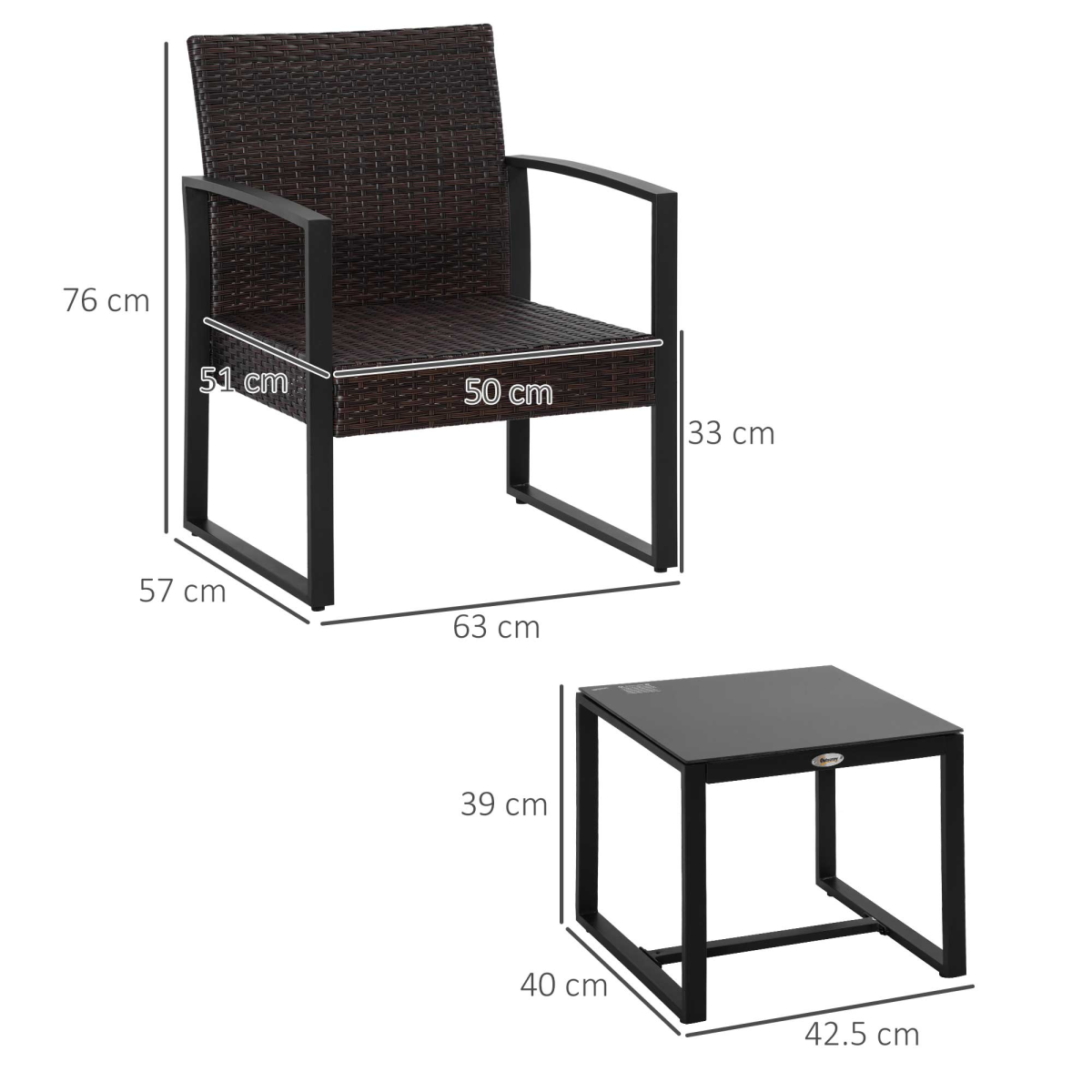 3Pc  Rattan Bistro Set, Patio , Sofa Coffee Table and Chairs Sets Beige
