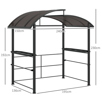 Outsunny BBQ Patio Canopy Gazebo with Interlaced Polycarbonate Roof 2 Shelves