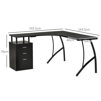 L-Shaped Corner PC Desk Table w/ Drawer Home Office Workstation, Black HOMCOM