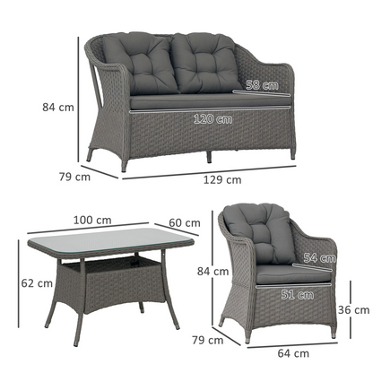 Outsunny 4 PCS Rattan Garden Furniture, Padded Cushions Conversation Sofa Set