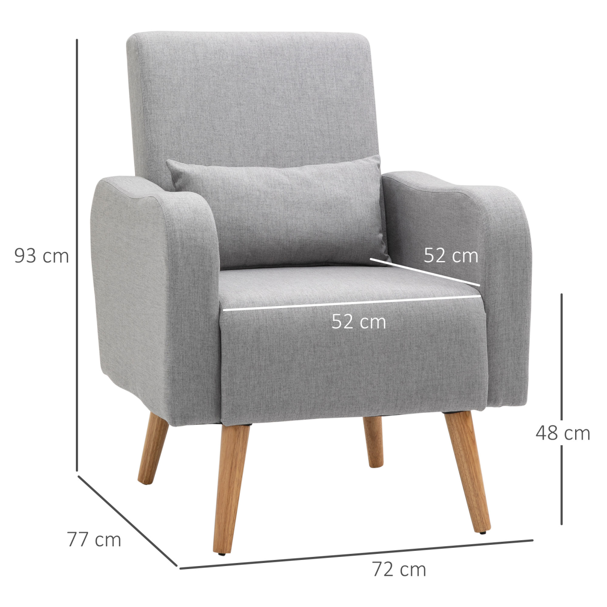 Nordic Leisure Lounge Sofa Accent Chair with Pillow for Bedroom Grey