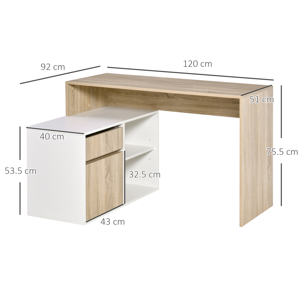 L-Shaped Corner Computer Desk  Oak and White