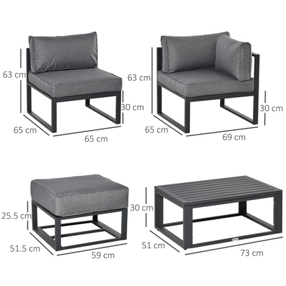 Daybed 6 Piece Sectional Sofa Set, & Coffee Table, Footstool & Cushions, Grey