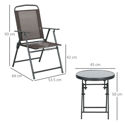 Outsunny Patio Bistro Set Folding Chairs & Coffee Table for Balcony, Brown