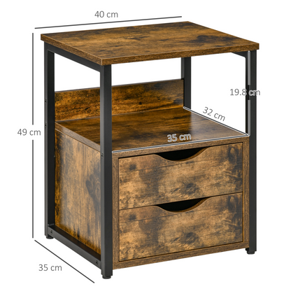 HOMCOM End Table Bedside Desk Slim Storage Cabinet with Shelf Rustic Brown