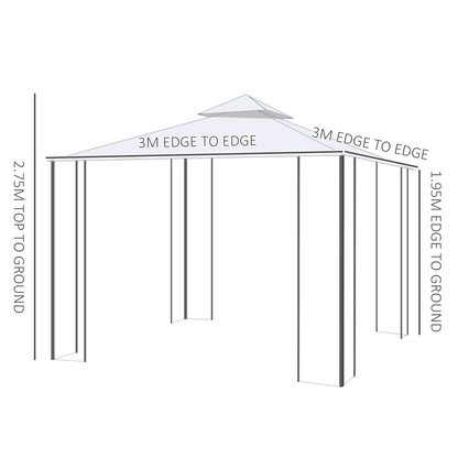 3 x 3(m) Garden Gazebo Double Top Gazebo Canopy Curtains Cream White Outsunny