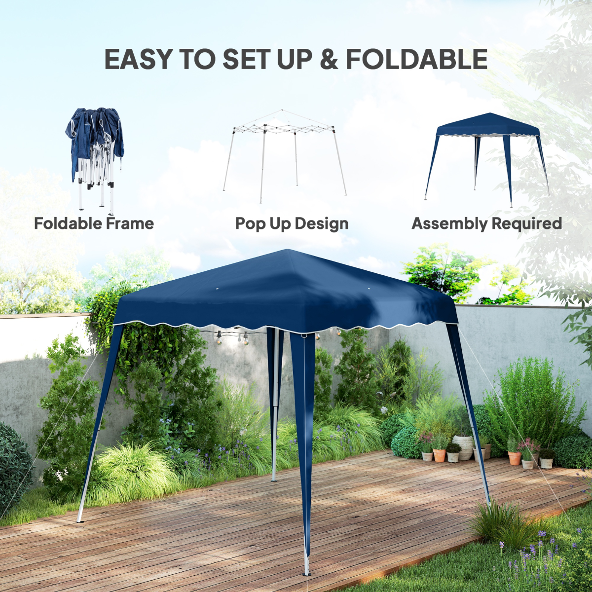 Outsunny Garden Pop up Gazebo Tent Party Water-resistant 2.5 x 2.5M Blue